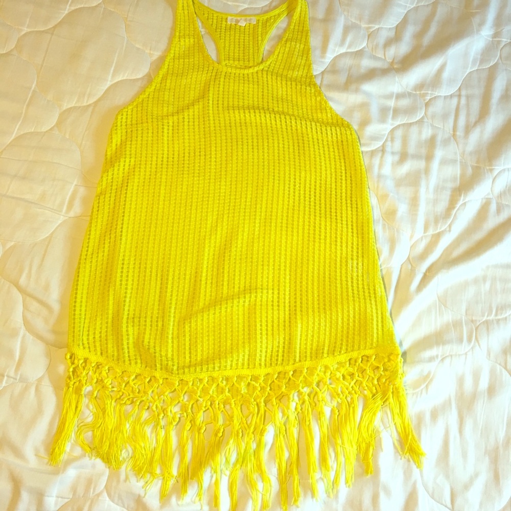 Yellow Fringe Bathing Suit Coverup